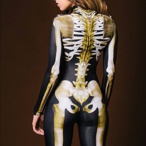 💀 Badinka Graveyard Skeleton Costume Halloween Body Con Lycra Onesie Realistic